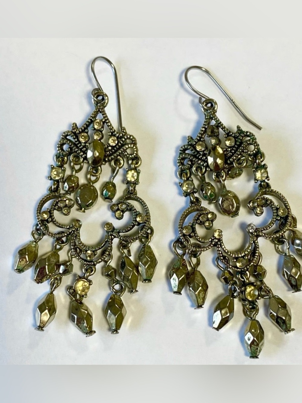 Liz Claiborne Dangle Green Crystal Chandelier Earrings - Picture 2 of 12